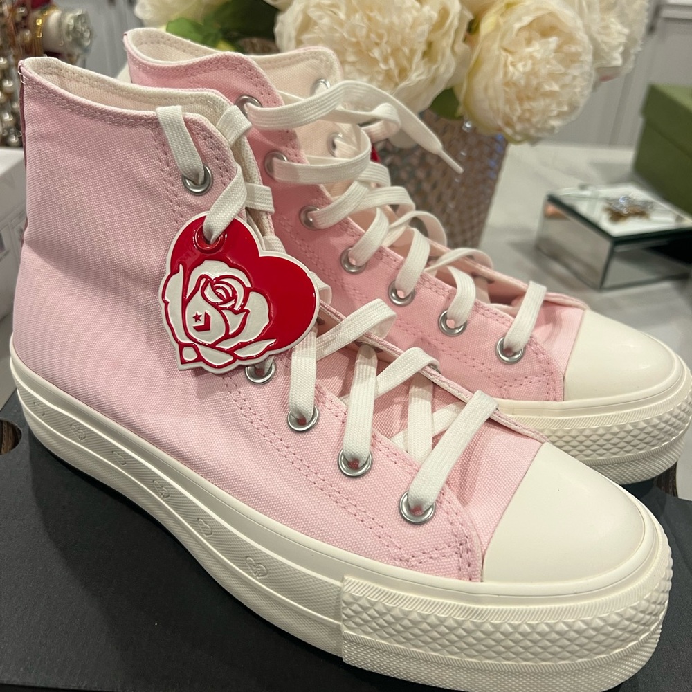 Converse Pink High-Top Sneakers with Heart Charm